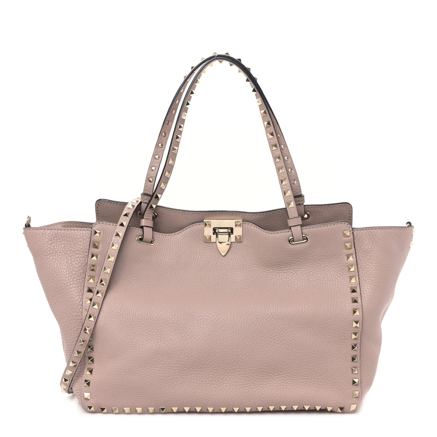 Pebbled Calfskin Medium Rockstud Tote Poudre