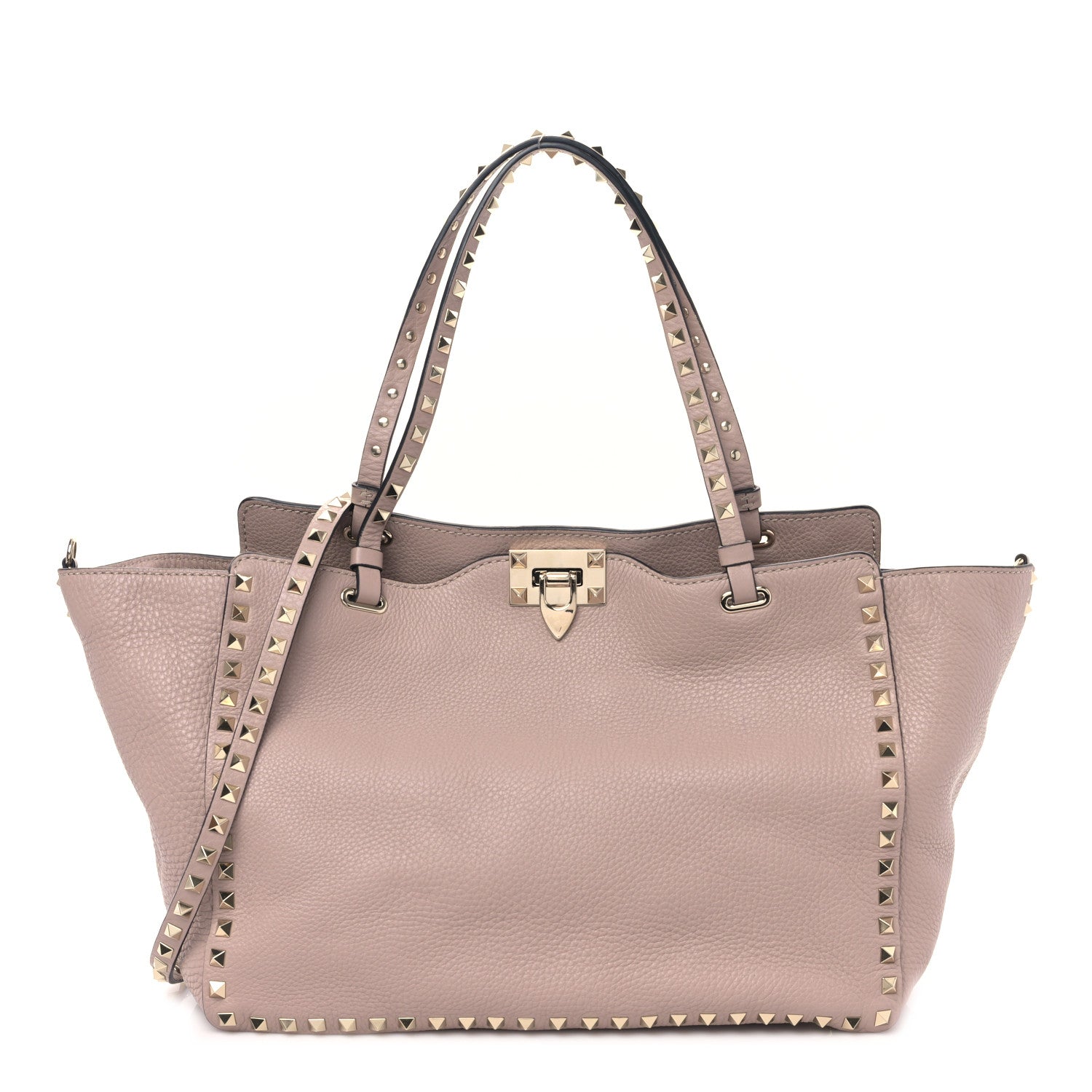 Valentino Garavani Pebbled Calfskin Medium Rockstud Tote Poudre 1 of 8