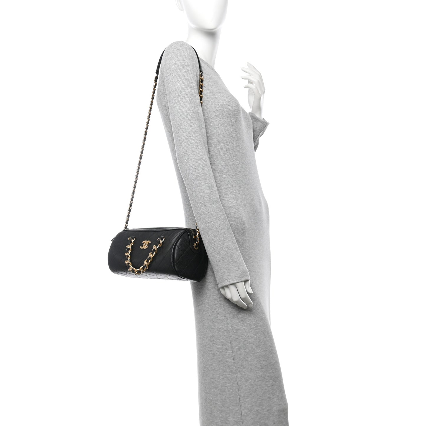 Caviar Quilted Fashion Therapy Bowling Bag Black
