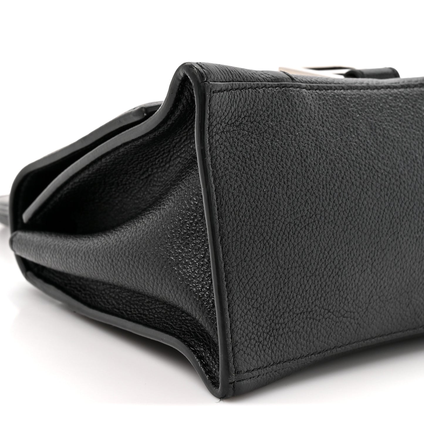 Grained Calfskin Small Hourglass Top Handle Bag Black
