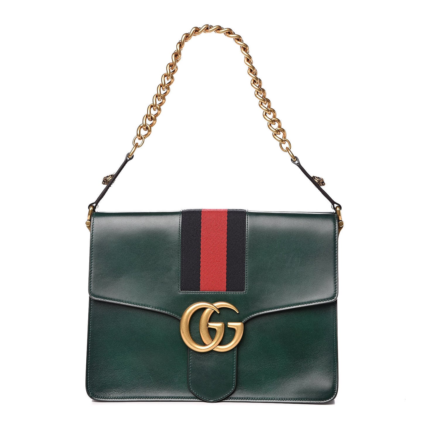 Tuscany Lux Calfskin Web GG Marmont Shoulder Bag Verde