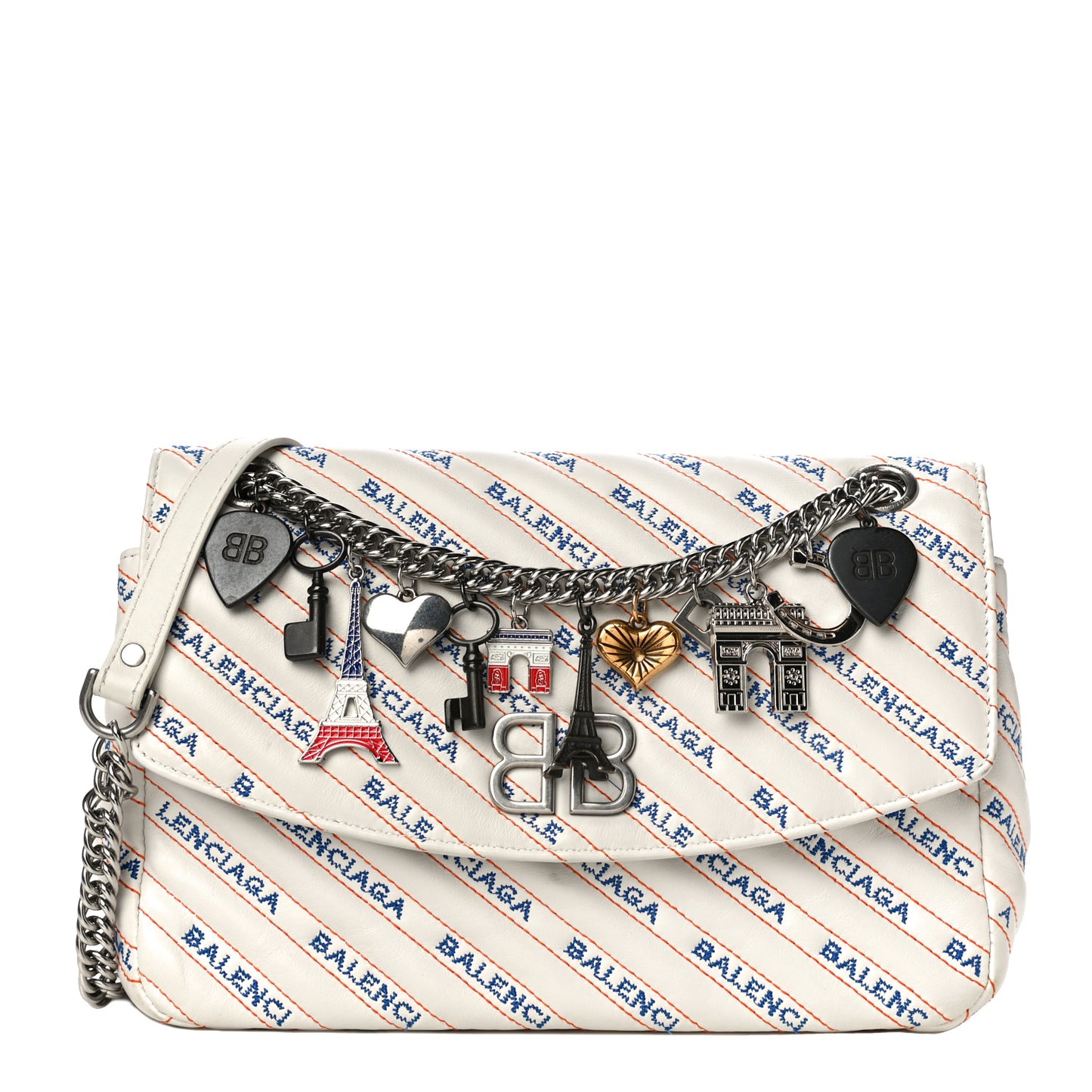 Calfskin Charms Logo Matelasse M BB Round Shoulder Bag Blanc Bleu Orange