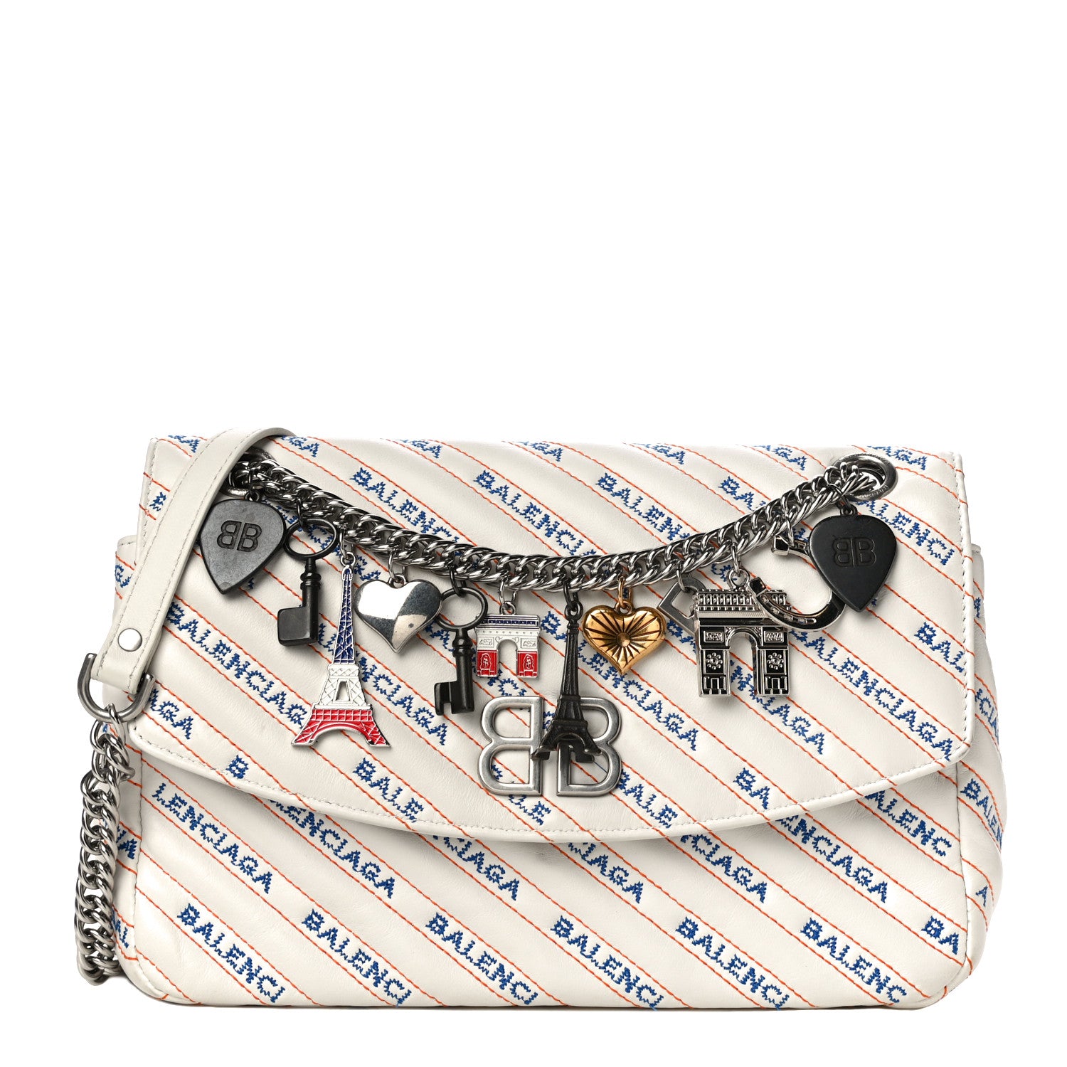 Balenciaga Calfskin Charms Logo Matelasse M BB Round Shoulder Bag Blanc Bleu Orange 1 of 14