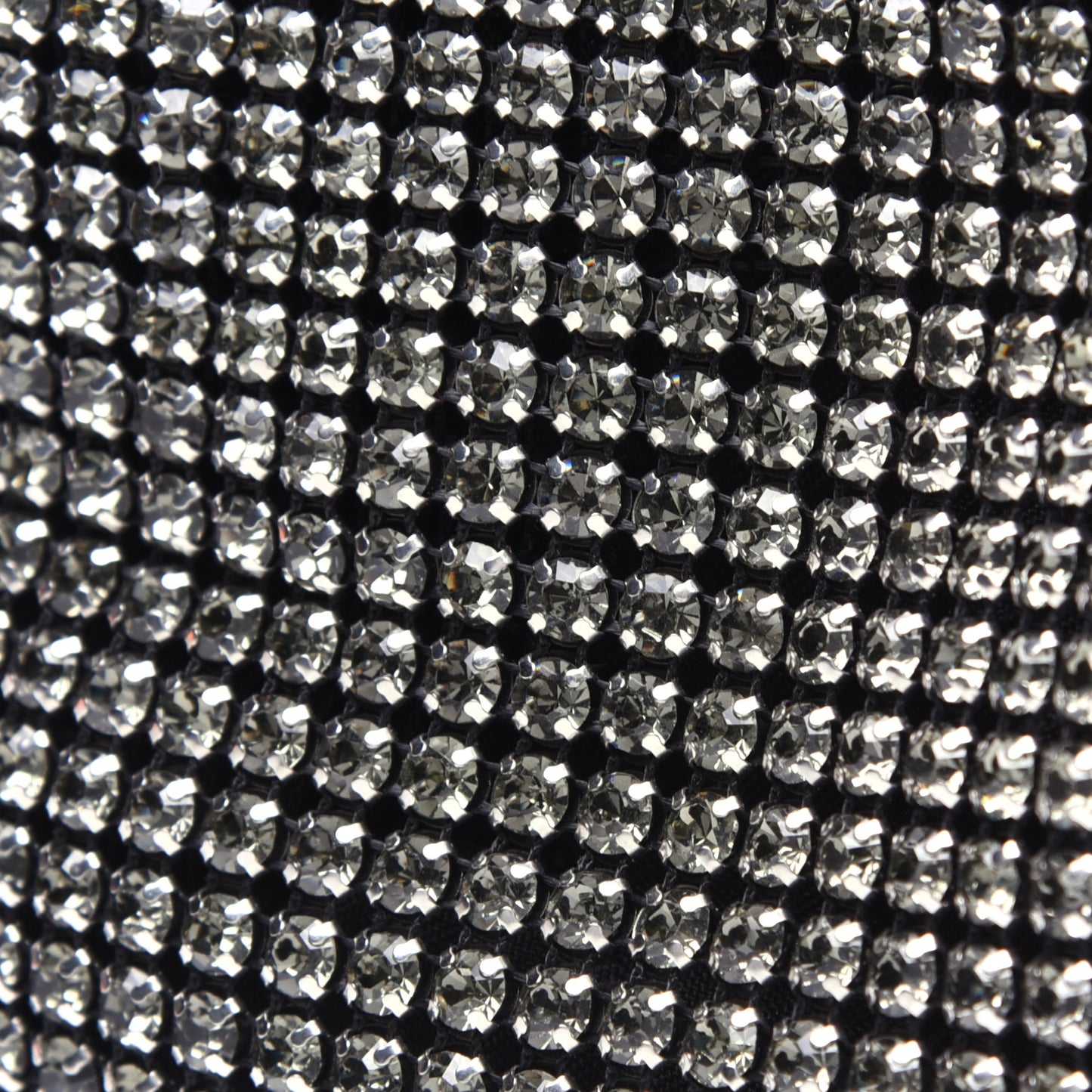 Mesh Crystal Rhinestone Mini Heiress Pouch Black Silver