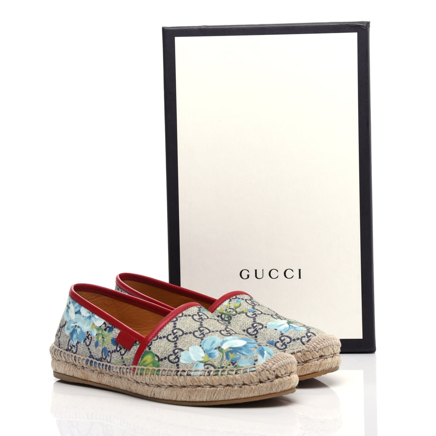 GG Supreme Monogram Blooms Espadrilles 37.5 Beige Blue Navy Hibiscus Red