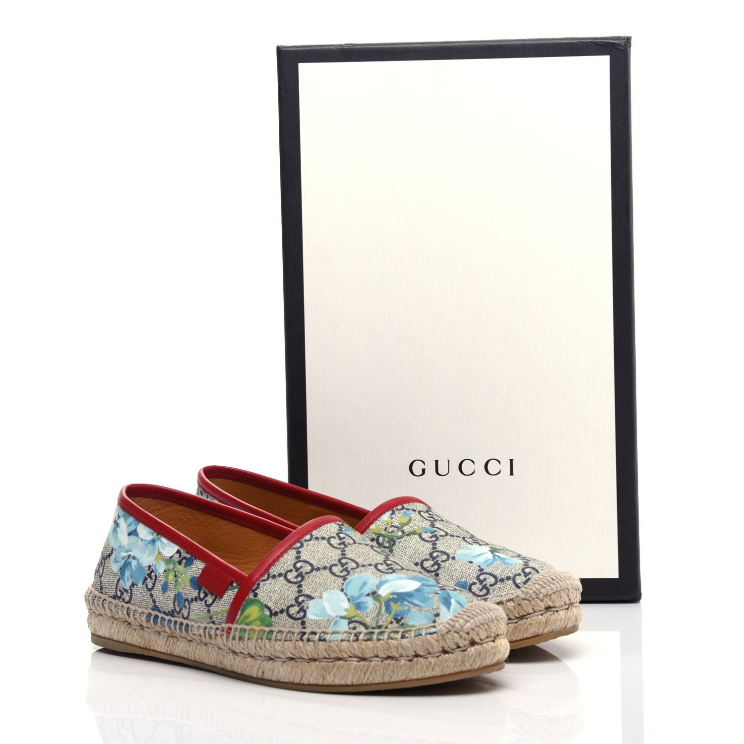 Gucci GG Supreme Monogram Blooms Espadrilles 37.5 Beige Blue Navy Hibiscus Red 12 of 12