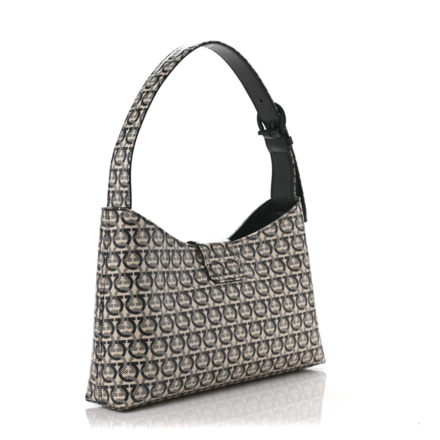 Salvatore Ferragamo Jacquard Trifolio Shoulder Bag Beige Black 3 of 9