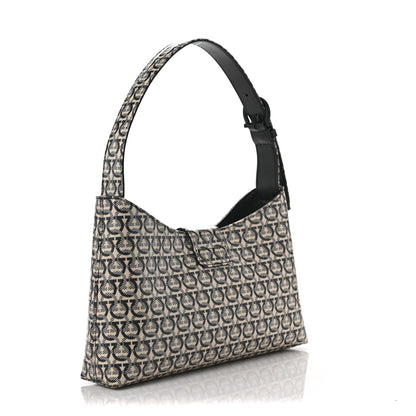Salvatore Ferragamo Jacquard Trifolio Shoulder Bag Beige Black 3 of 9