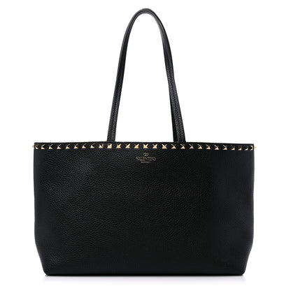 Valentino Garavani Grained Calfskin Small Rockstud Shoulder Tote Black 1 of 14