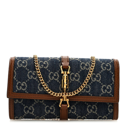 Gucci New Denim GG Monogram Jackie 1961 Chain Wallet Blue Tea Cuir 1 of 8