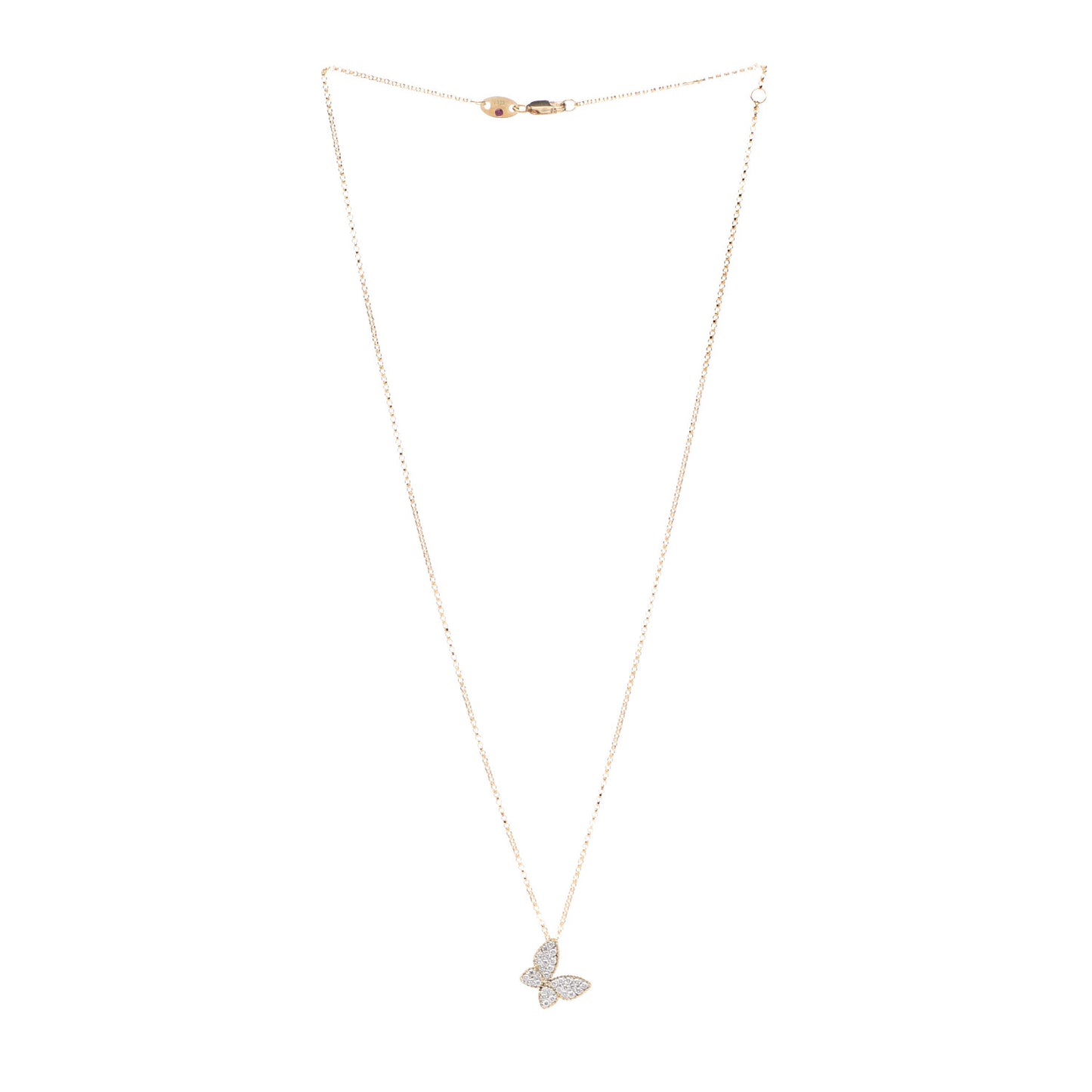 18K Yellow Gold Diamond Princess Butterfly Pendant Necklace