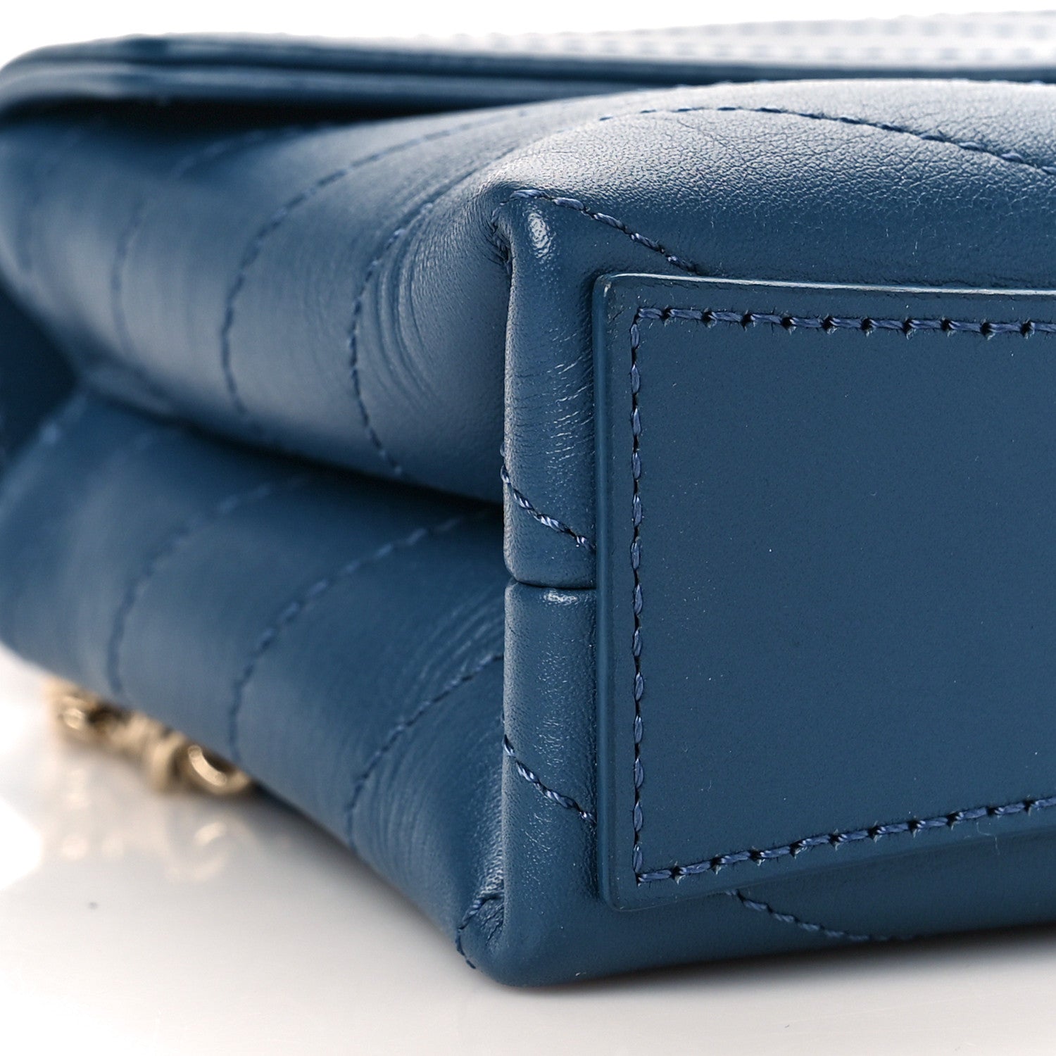 Chanel Calfskin Chevron Stitched Coco Waist Bag Blue 8 of 9