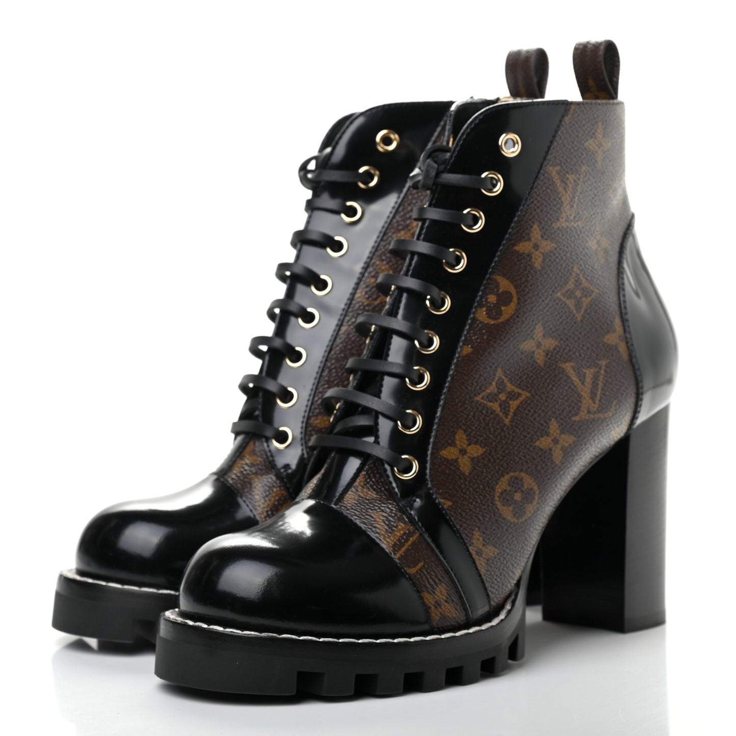 Patent Calfskin Monogram Star Trail Ankle Boots 41 Black