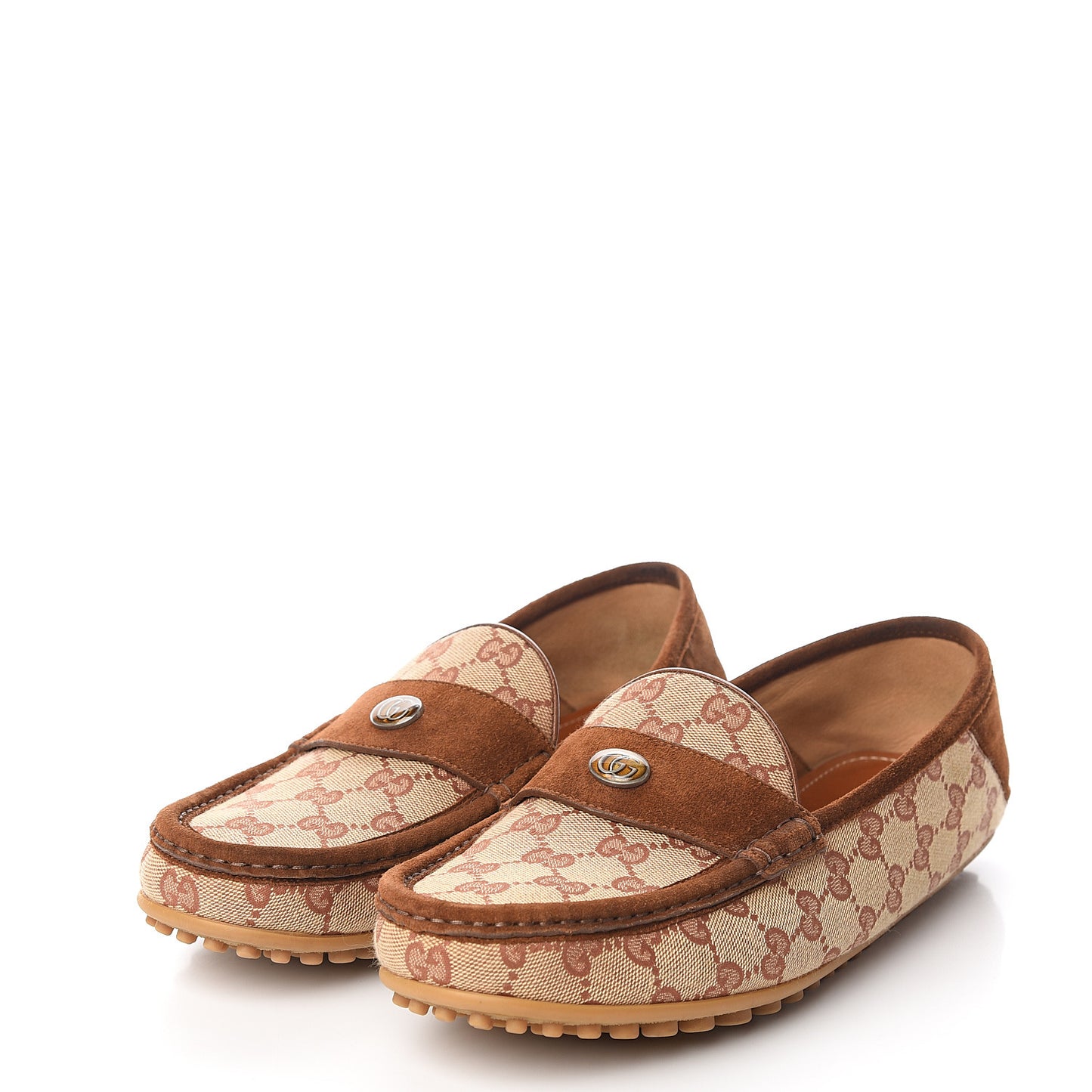 GG Monogram Suede Mens Driver Loafers 9.5 Beige Ruggine Cuir