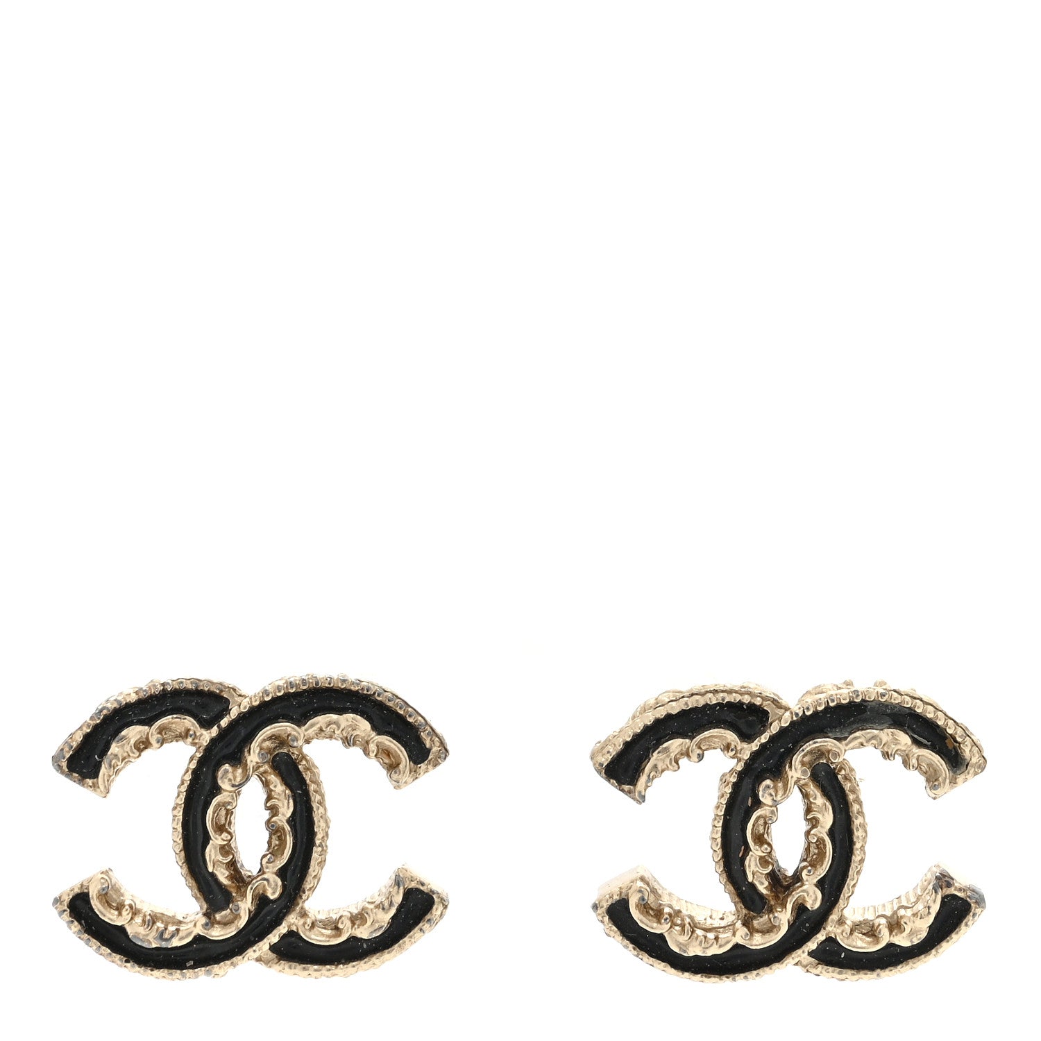 Chanel Enamel CC Baroque Earrings Black Gold 1 of 4