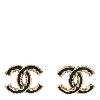 Chanel Enamel CC Baroque Earrings Black Gold 1 of 4