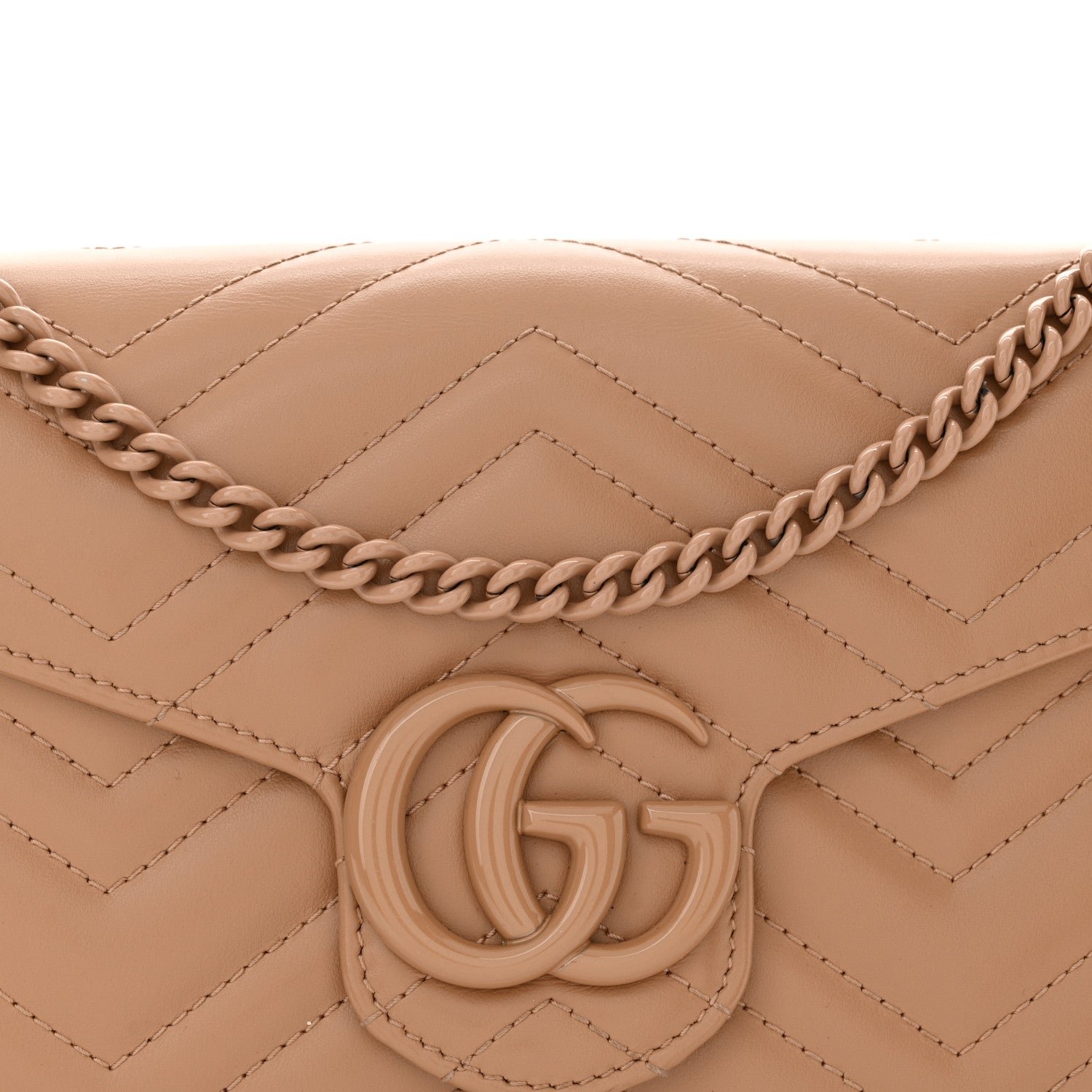 Gucci Calfskin Matelasse Monochrome GG Marmont Chain Wallet Camelia 8 of 13