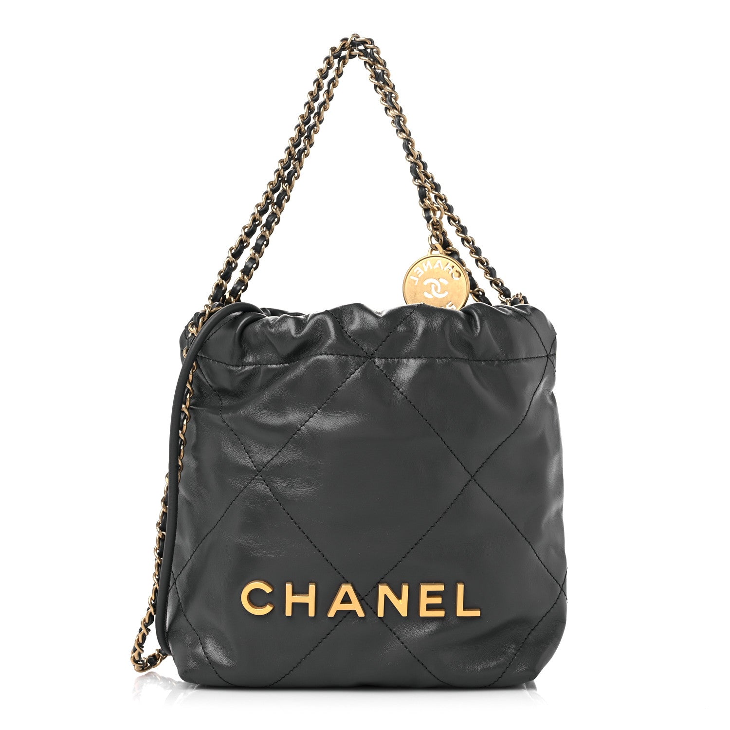 Chanel Shiny Calfskin Quilted Mini Chanel 22 Dark Grey 1 of 9