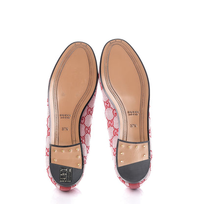 Gucci Canvas GG Monogram Horsebit Womens Jordaan Loafers 37.5 Gardenia Hibiscus Red 6 of 13