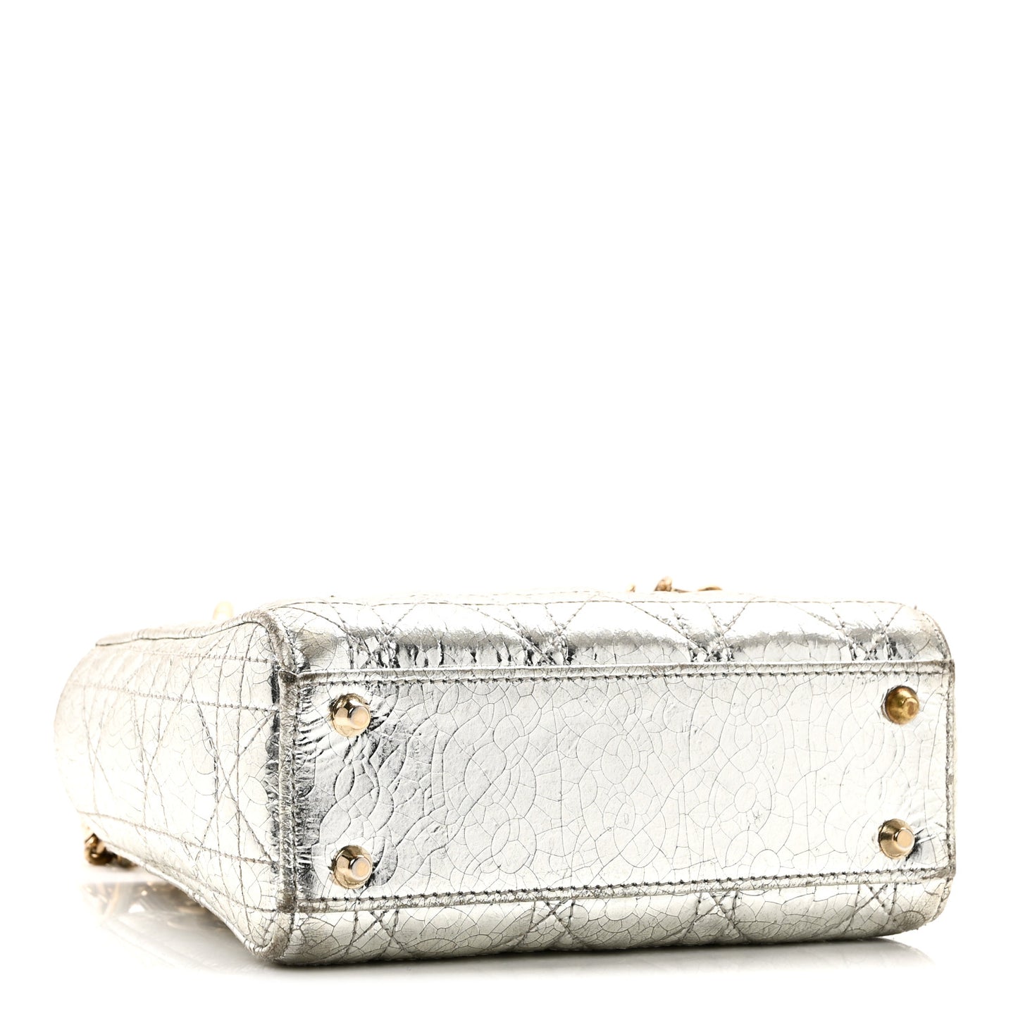 Metallic Crinkled Lambskin Cannage Mini Lady Dior Silver