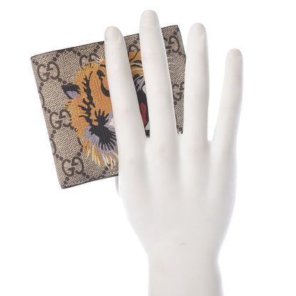 Gucci GG Supreme Monogram Selleria Calfskin Tiger Nice Bi-Fold Wallet Beige Ebony Multicolor Black 2 of 7