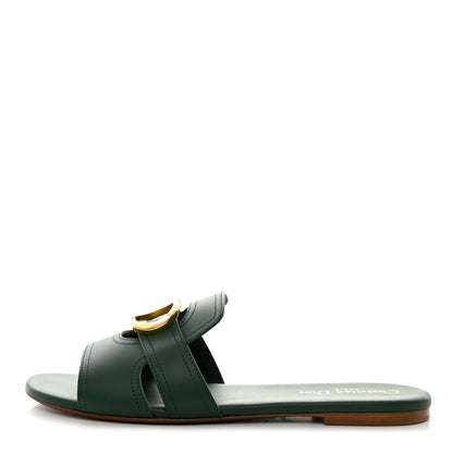 Christian Dior Calfskin 30 Montaigne Flat Slide Sandals 40 Leaf Green 1 of 8