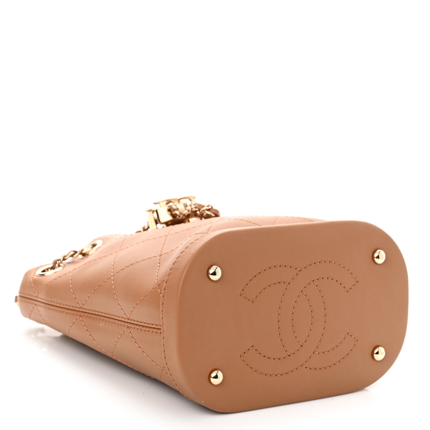 Chanel Calfskin Stitched Chain Bucket Bag Camel 4 of 10