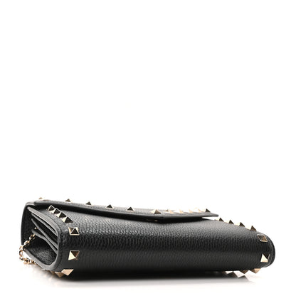 Valentino Garavani Pebbled Calfskin Rockstud Envelope Wallet on Chain Black 4 of 9