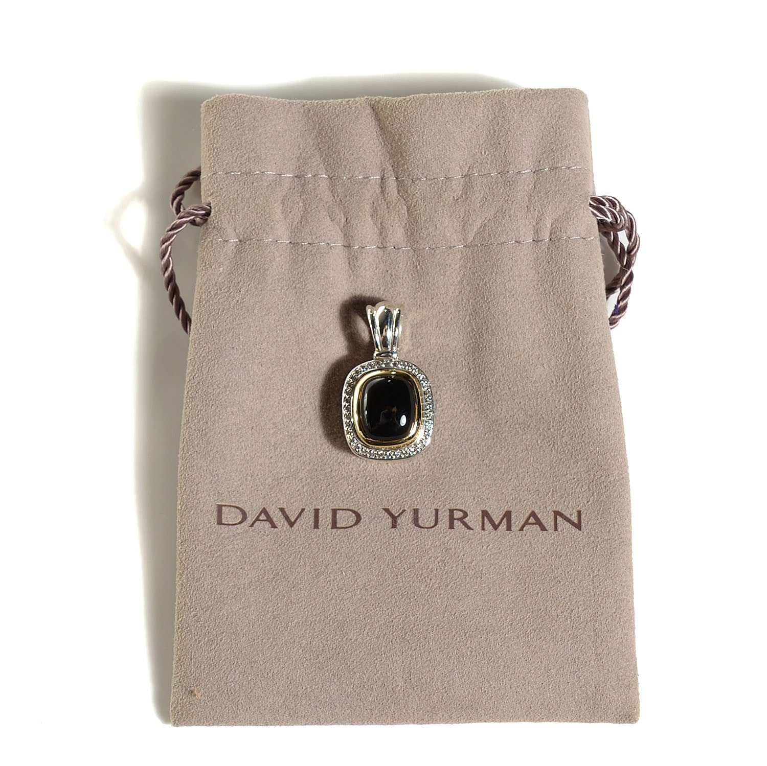 David Yurman Sterling Silver 18K Yellow Gold Black Onyx Diamond 12mm Albion Enhancer Pendant 5 of 6
