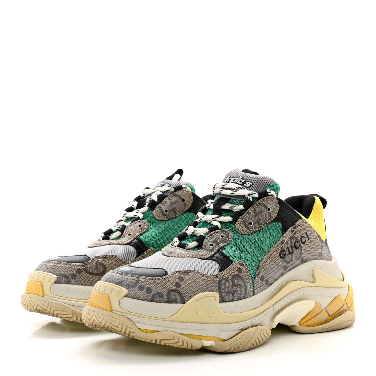 Balenciaga X GUCCI Maxi GG Supreme Monogram Mens Triple S Sneakers 40 Beige Ebony Black Green 3 of 8