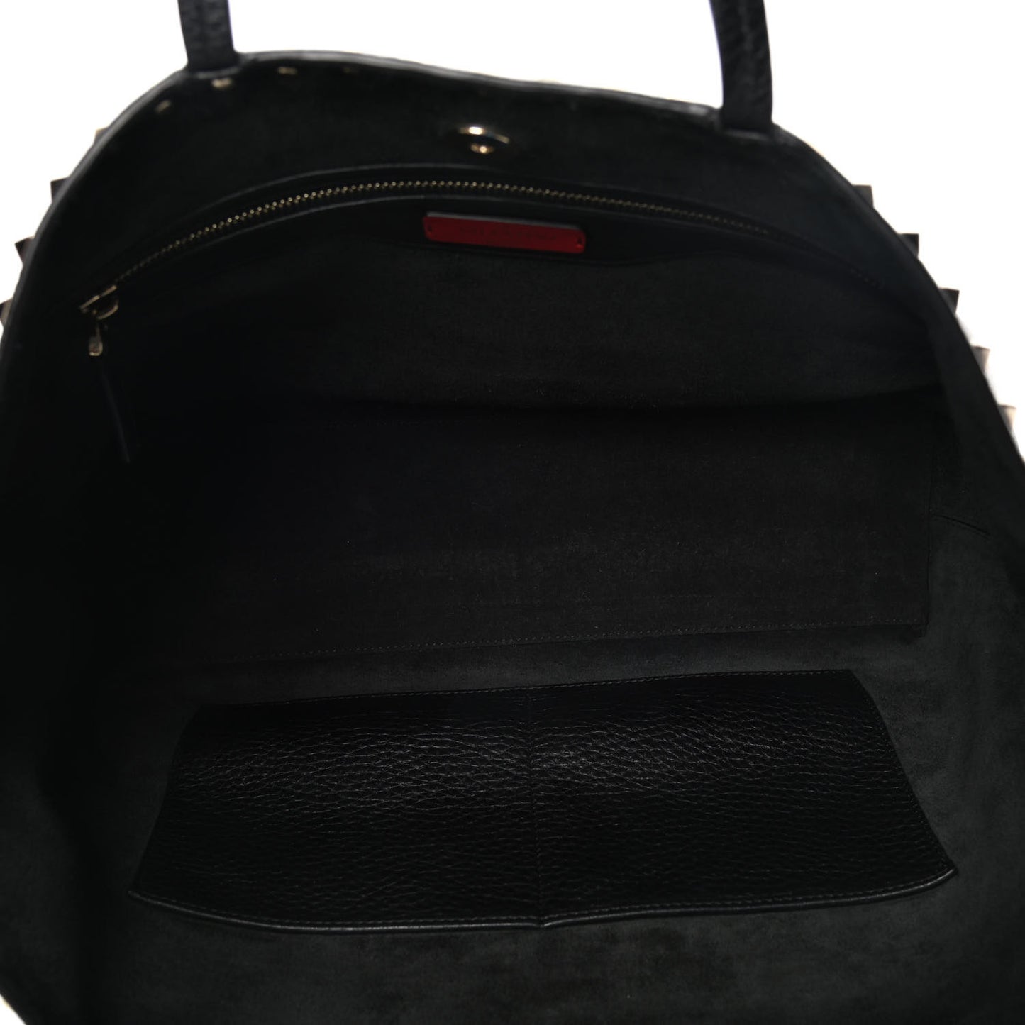 Grained Calfskin Rockstud Shoulder Tote Black