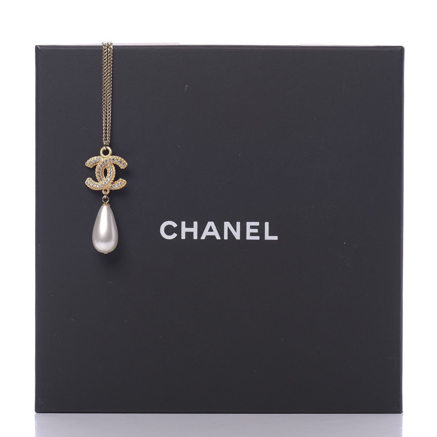 Chanel Pearl Crystal CC Drop Necklace Gold 7 of 7
