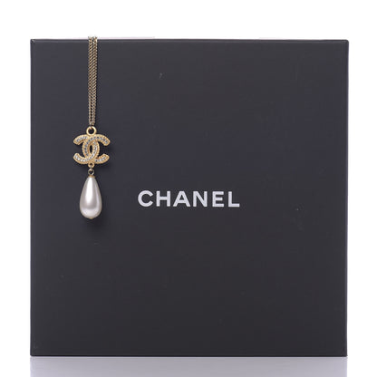 Chanel Pearl Crystal CC Drop Necklace Gold 7 of 7