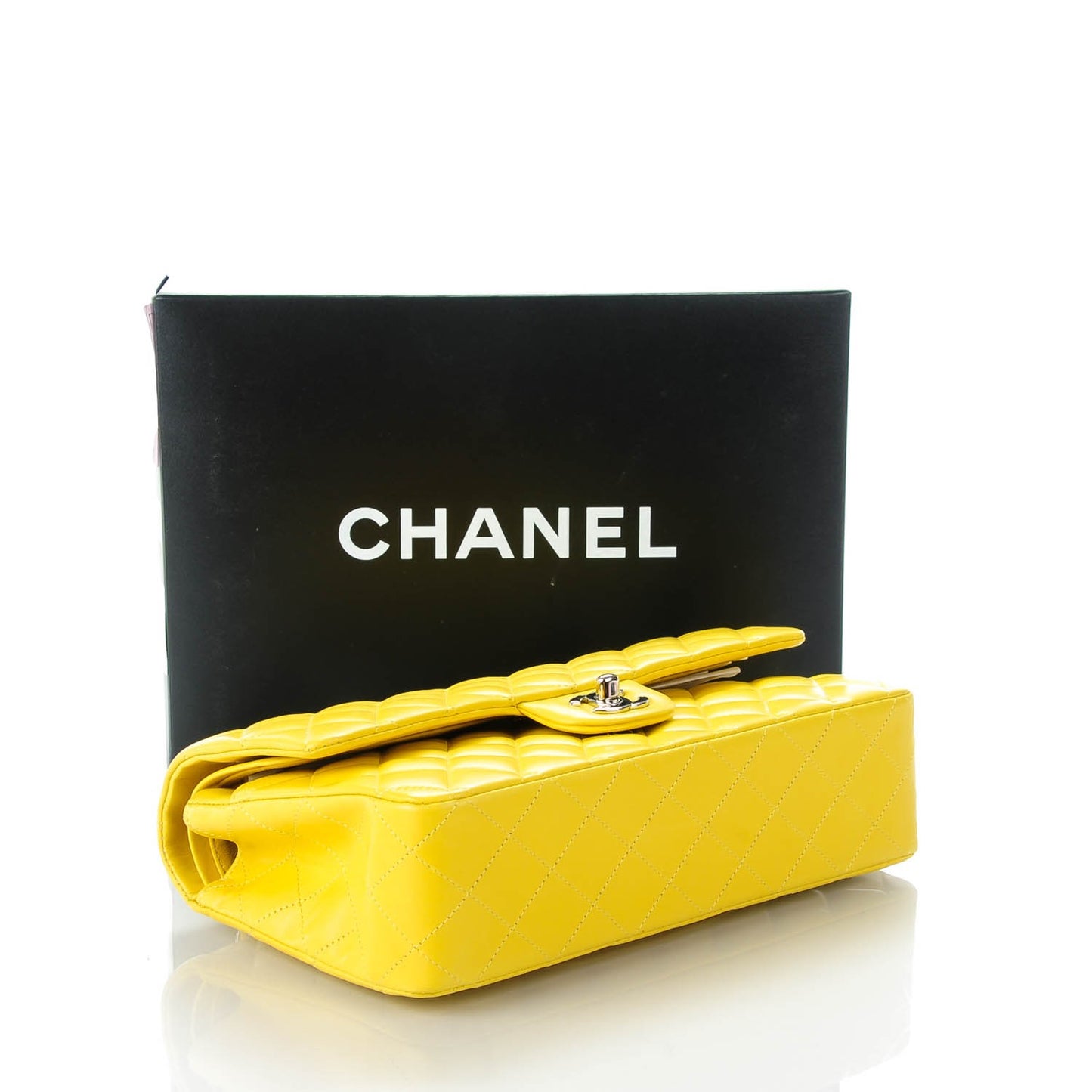 Lambskin Quilted Medium Double Flap Yellow