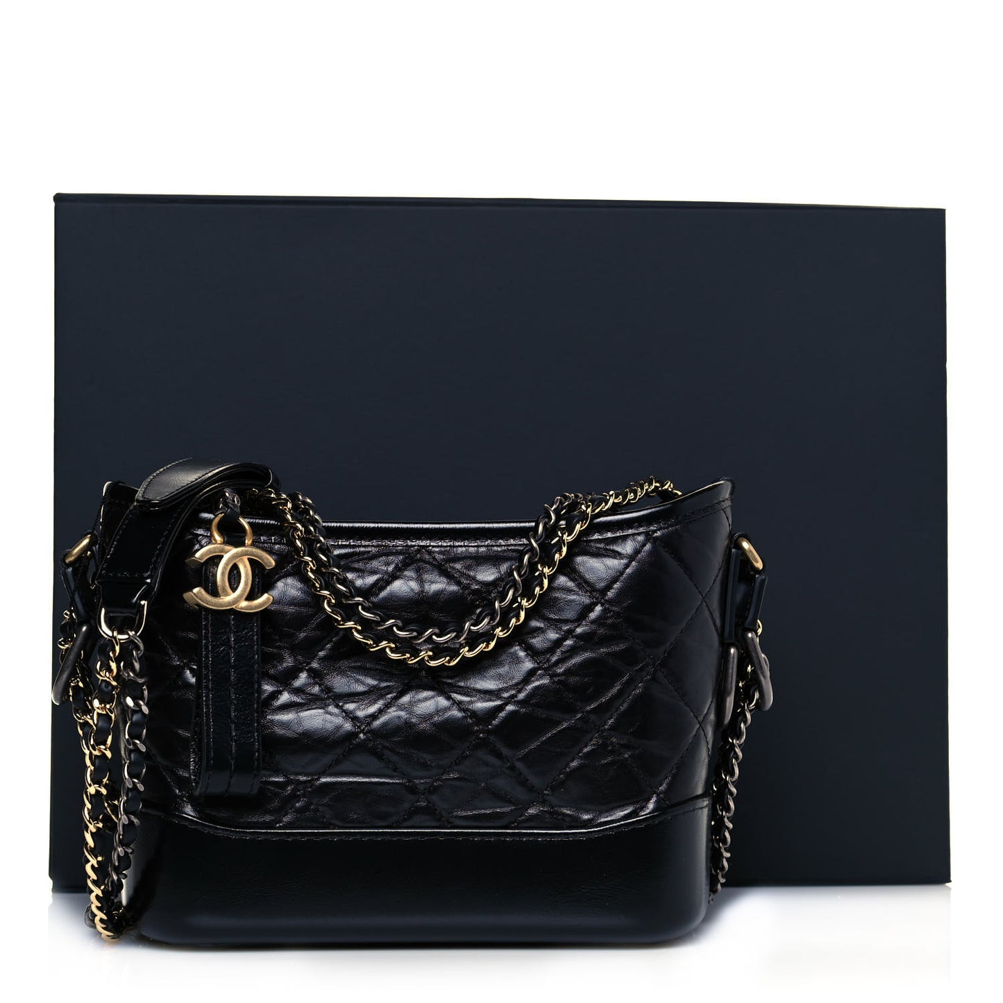 Aged Calfskin Quilted Small Gabrielle Hobo Black