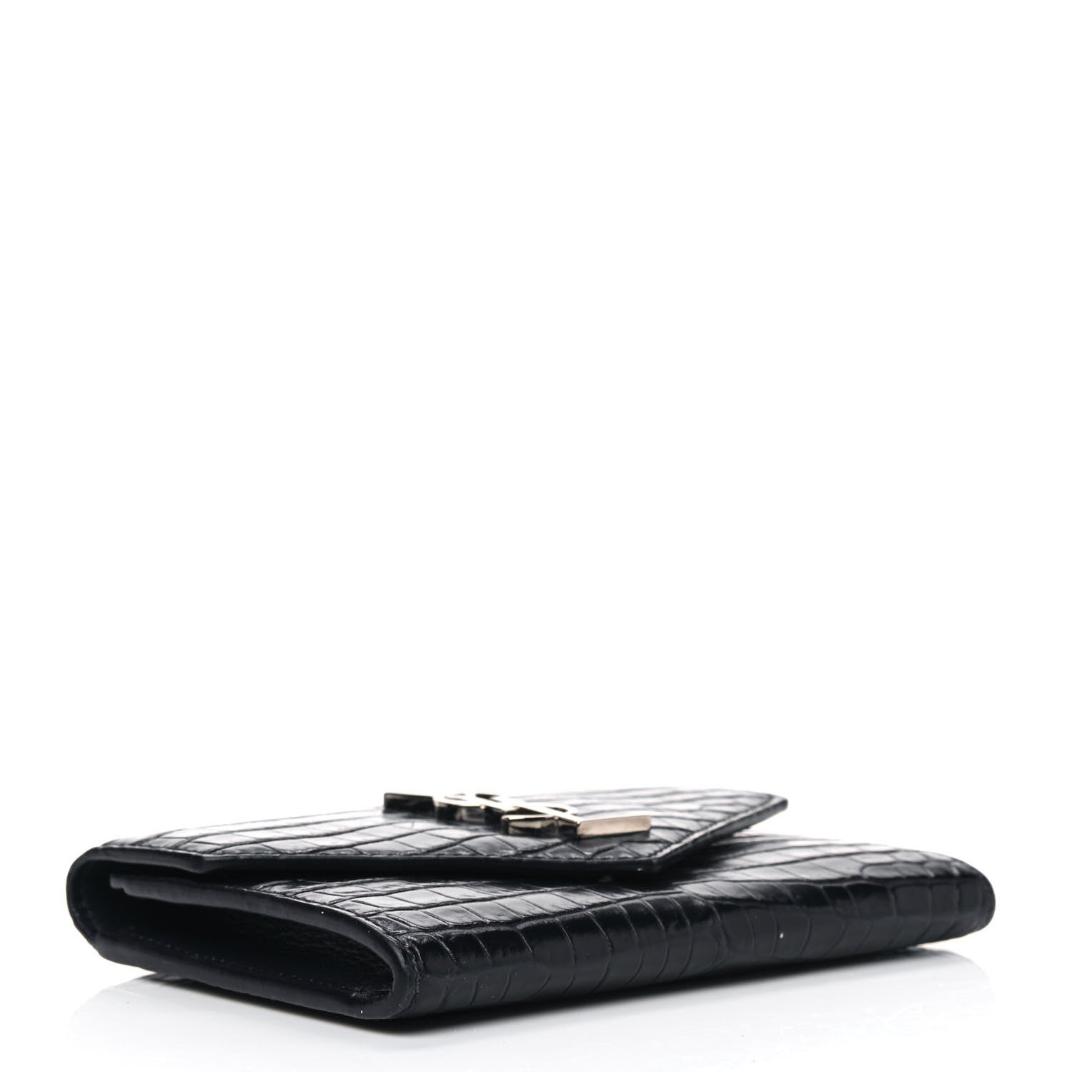 Saint Laurent Calfskin Crocodile Embossed Small Monogram Envelope Wallet Deep Marine 3 of 5