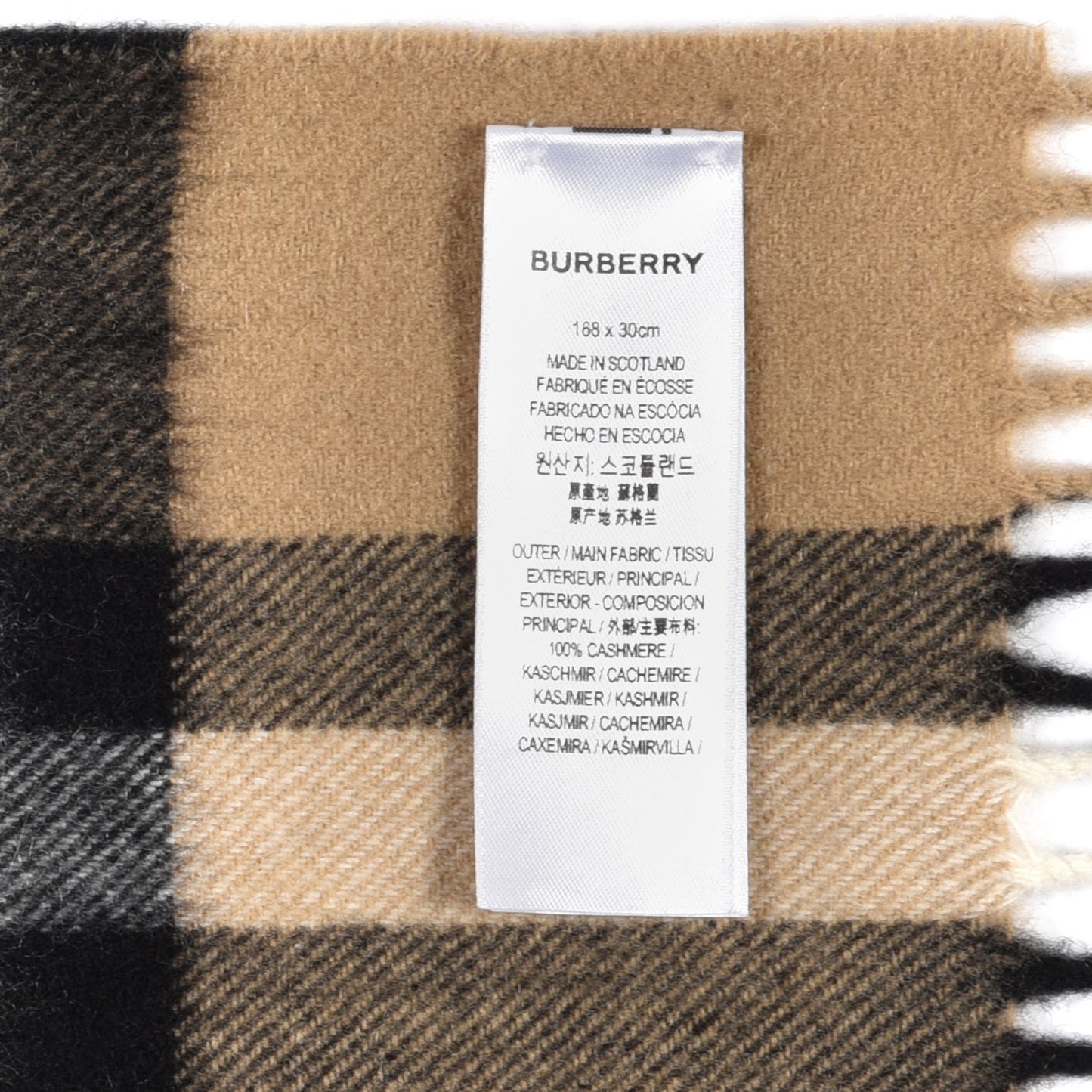 Cashmere Nova Check Fringe Scarf Camel