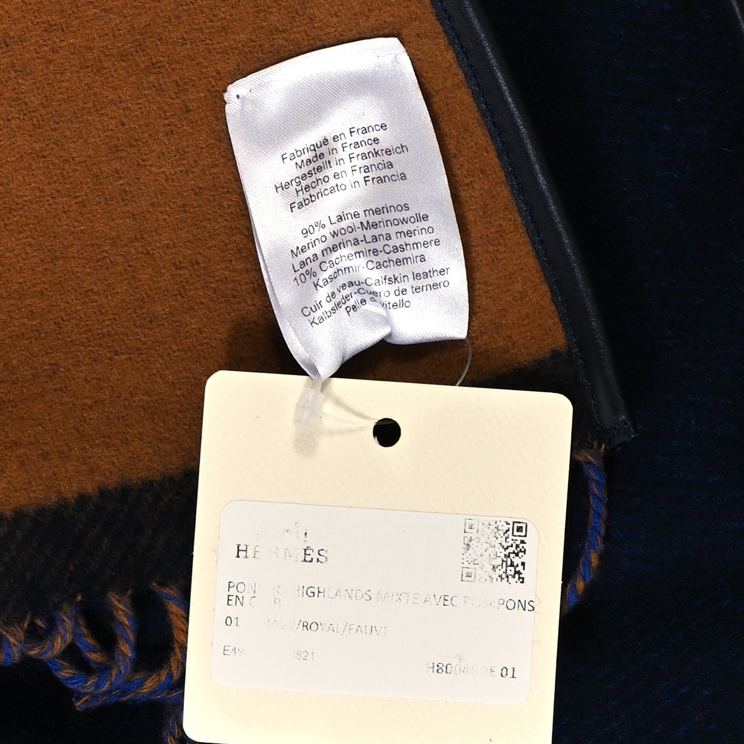 Wool Calfskin Reversible Highlands Poncho Navy Royal Fauve