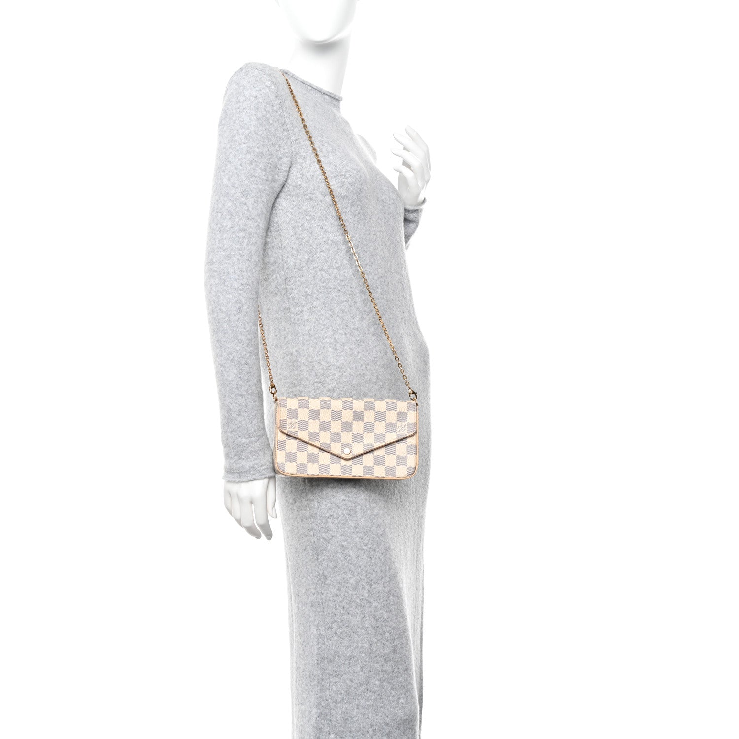Louis Vuitton Damier Azur Pochette Felicie Chain Wallet Rose Ballerine 2 of 11