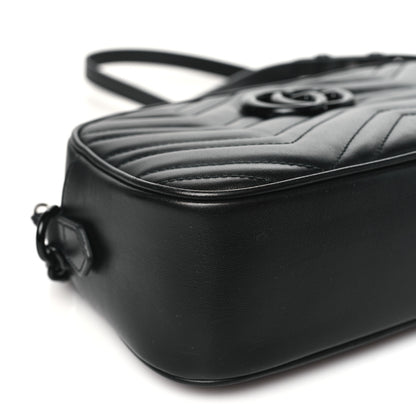 Gucci Calfskin Matelasse Monochrome Small GG Marmont Chain Shoulder Bag Black 9 of 10