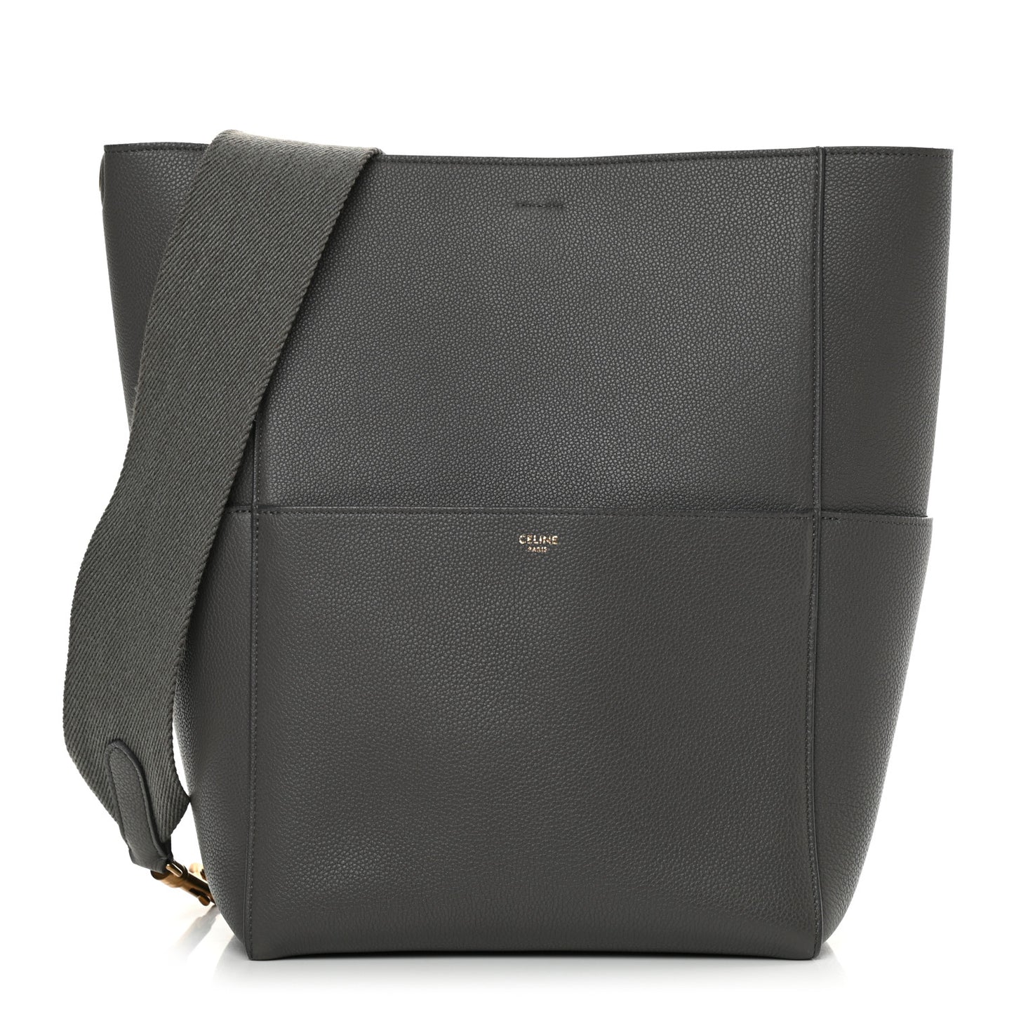 Soft Grained Calfskin Sangle Bucket Bag Grey