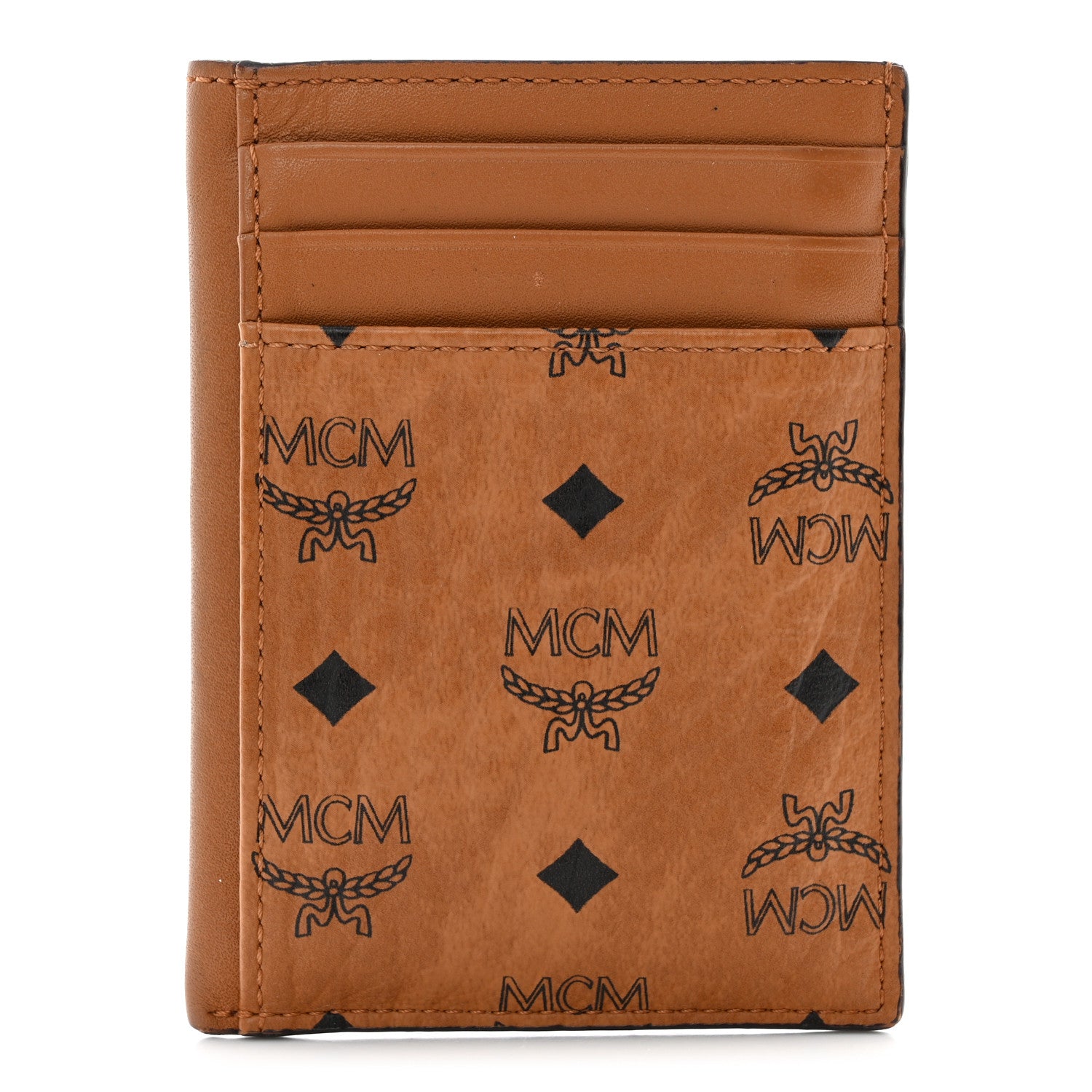 MCM Visetos Money Clip Card Case Cognac 1 of 12