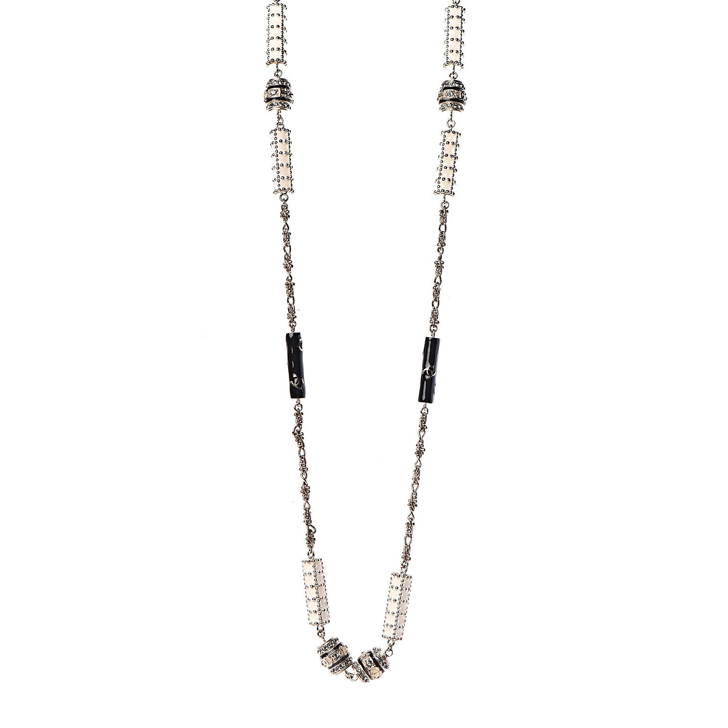 Resin Crystal Studded CC Station Necklace White Gold
