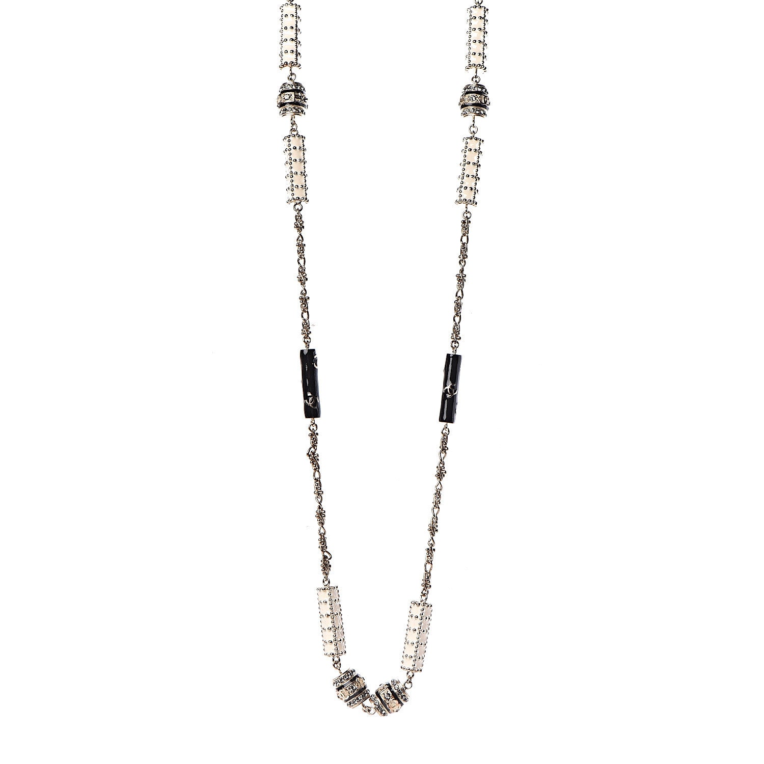 Chanel Resin Crystal Studded CC Station Necklace White Gold 1 of 8