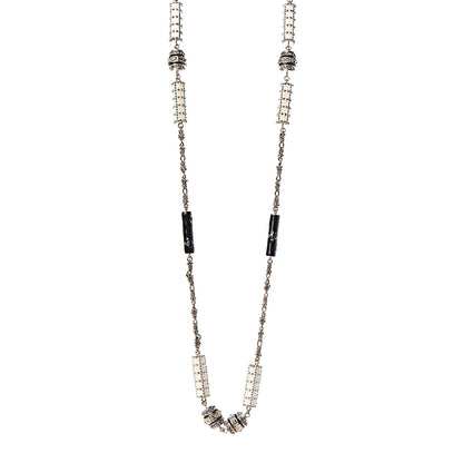 Chanel Resin Crystal Studded CC Station Necklace White Gold 1 of 8