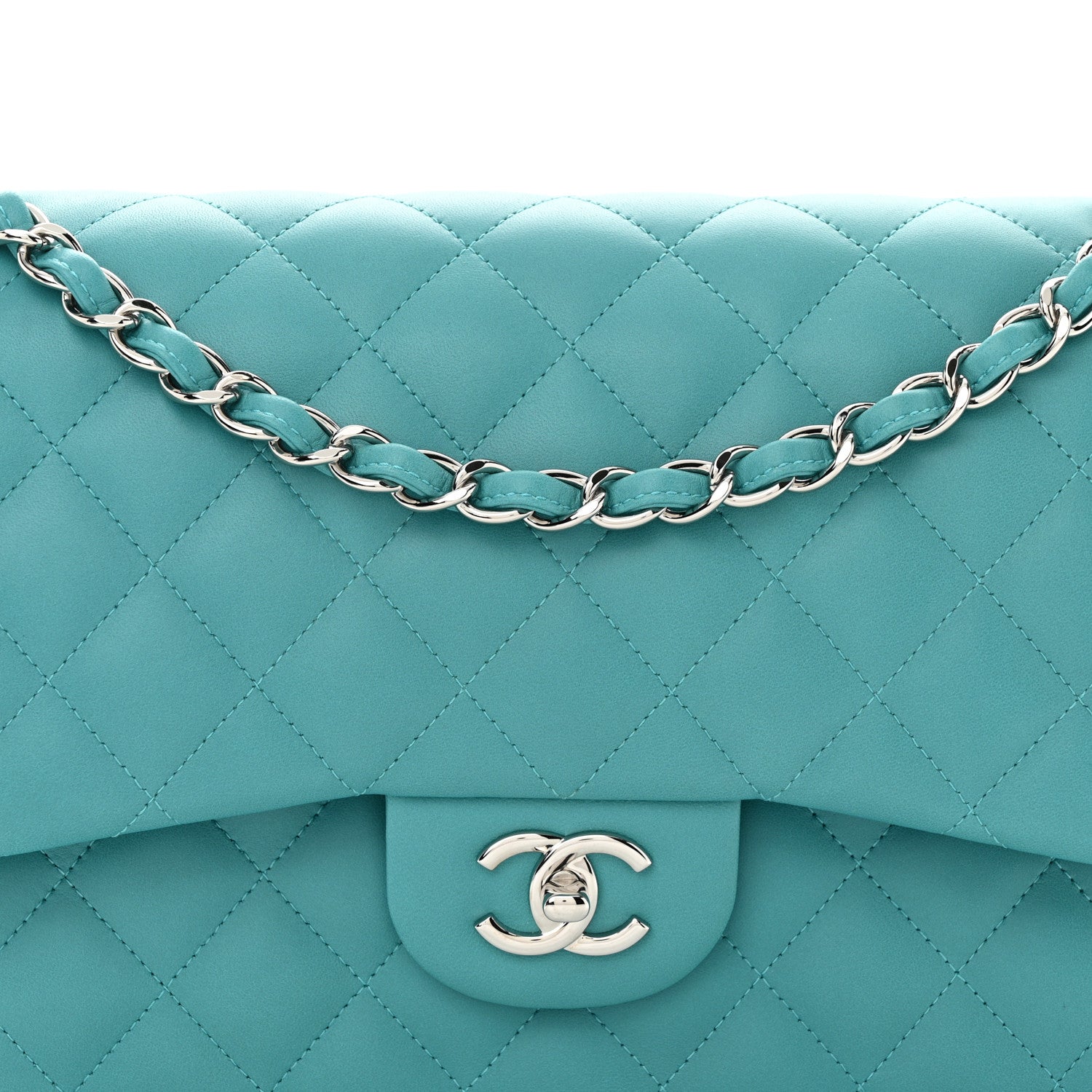 Chanel Lambskin Quilted Jumbo Double Flap Turquoise 6 of 12