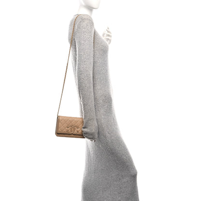 Chanel Caviar Quilted CC Filigree Wallet On Chain WOC Beige 2 of 11