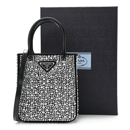 Prada Satin Crystal Metal Triangle Logo Small Double Handle Crossbody Tote Metal 10 of 10