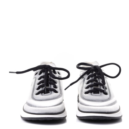 Chanel Calfskin Mesh Lycra Womens Logo Sneakers 38.5 White Black 2 of 4