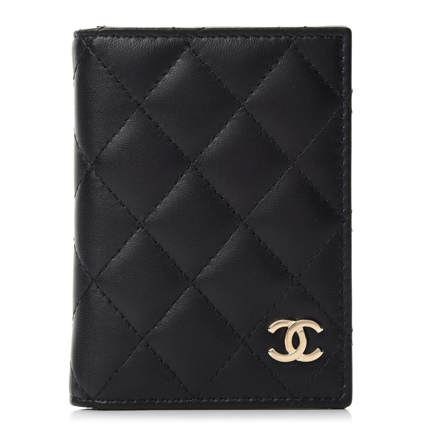 Lambskin Quilted Card Holder Wallet Black